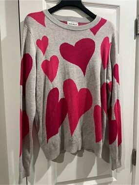 For The Republic Gray Crewneck Sweater with Hot Pink Heart Motif